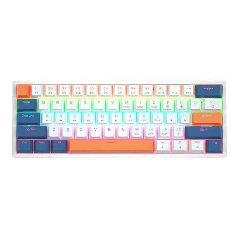 Bluish black 61-key mechanical keyboard with hot-swappable switches and two-tone keycaps