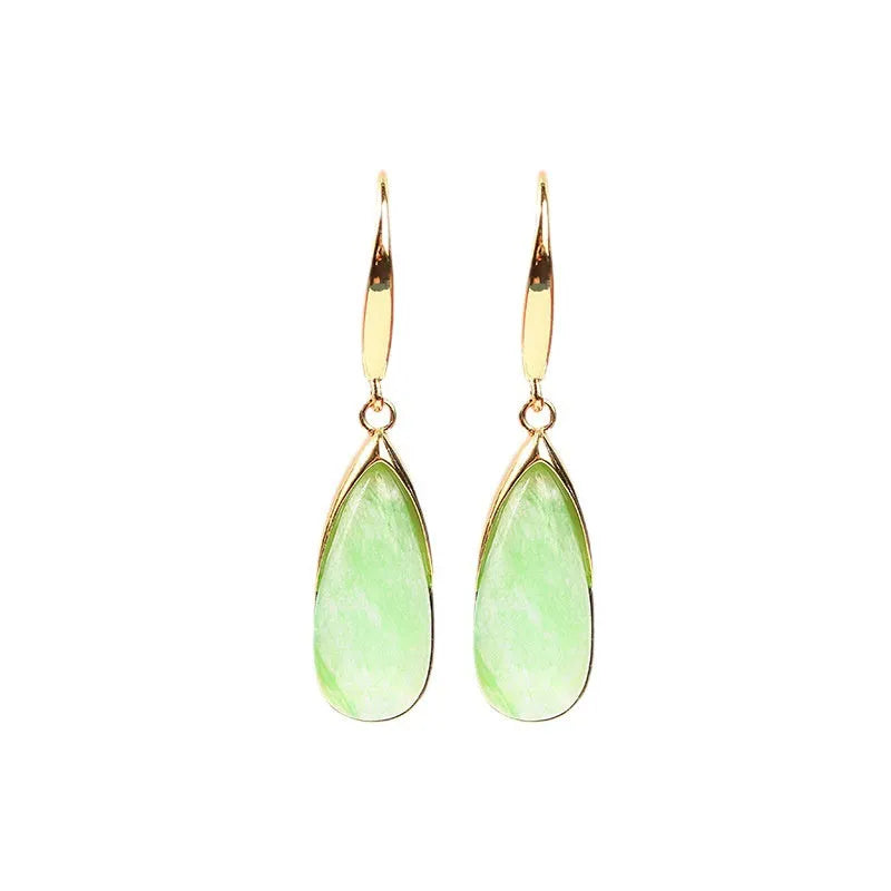 Retro Chinese-style geometric earrings with water droplet design in jade colour