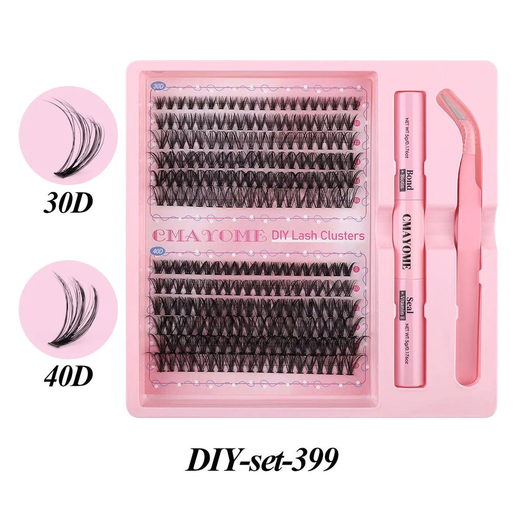 DIY single cluster false eyelashes set with artificial fibre construction and four specification options