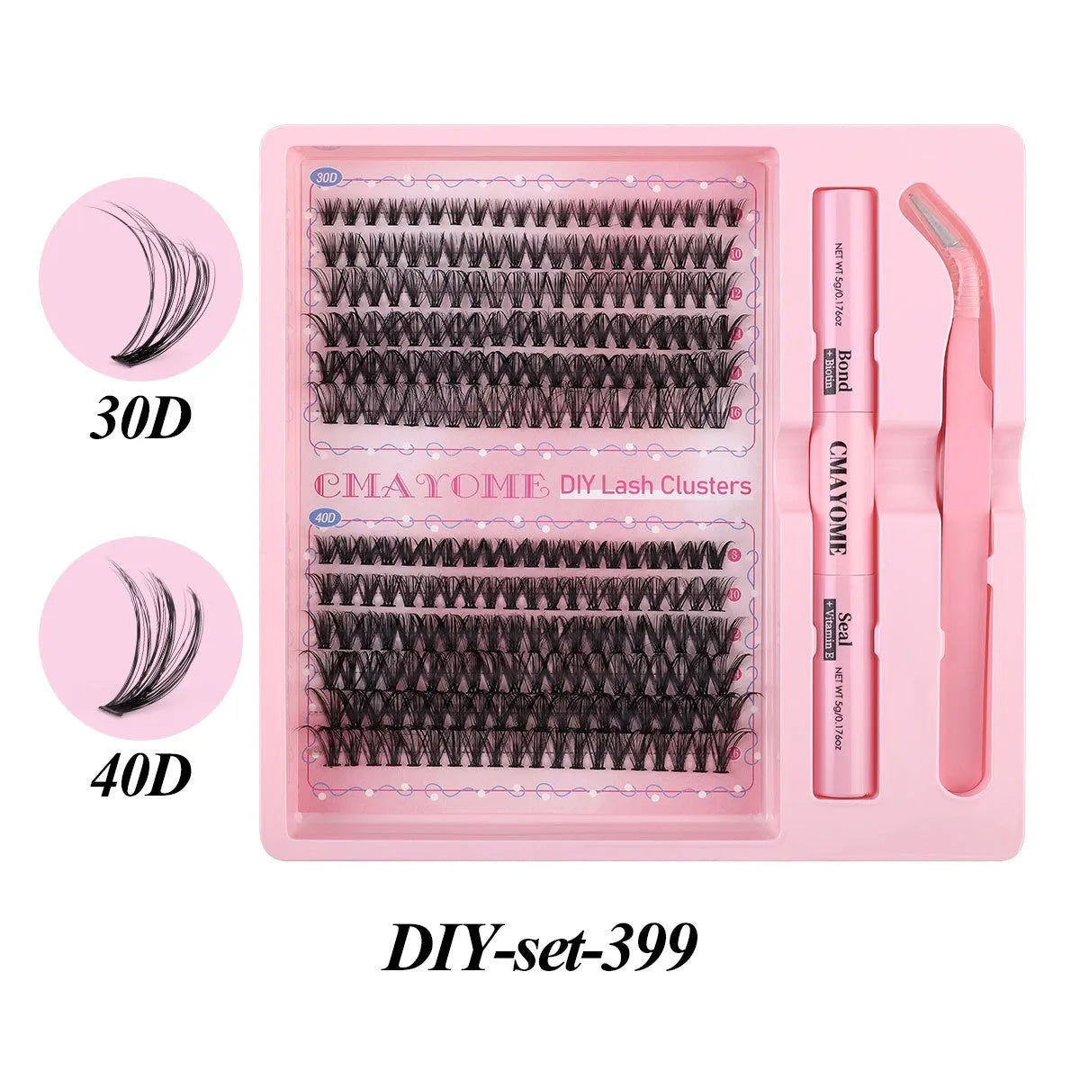 DIY single cluster false eyelashes set with artificial fibre construction and four specification options