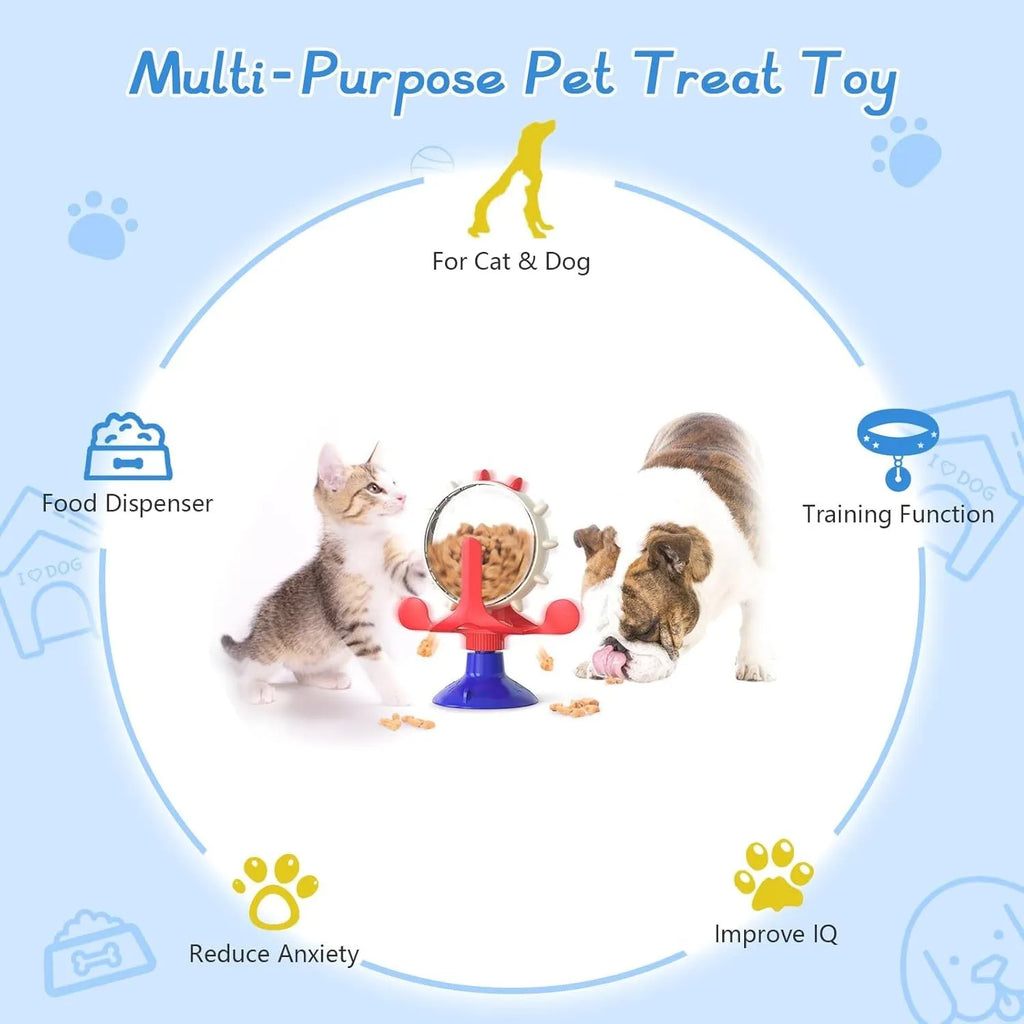 Interactive pet puzzle toy with rotating spinner and bottom sucker for cats and small dogs