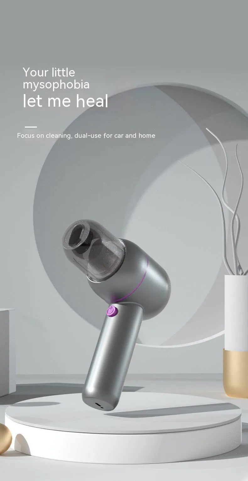 XC-06 grey portable handheld car vacuum cleaner with accessories including brush nozzle and extended nozzle