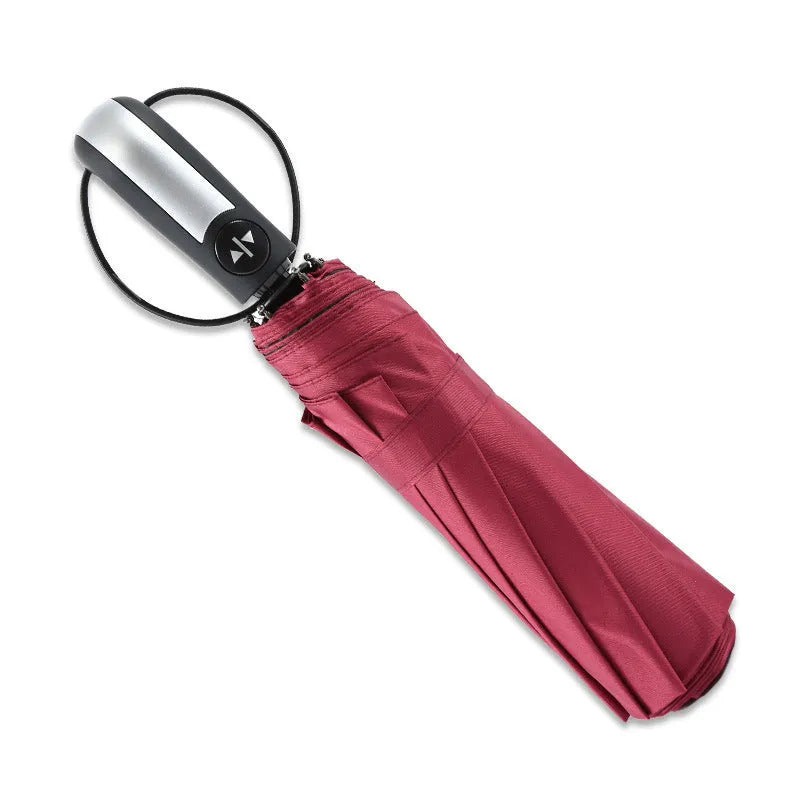 Triple folding business umbrella with automatic opening mechanism and rubber handle