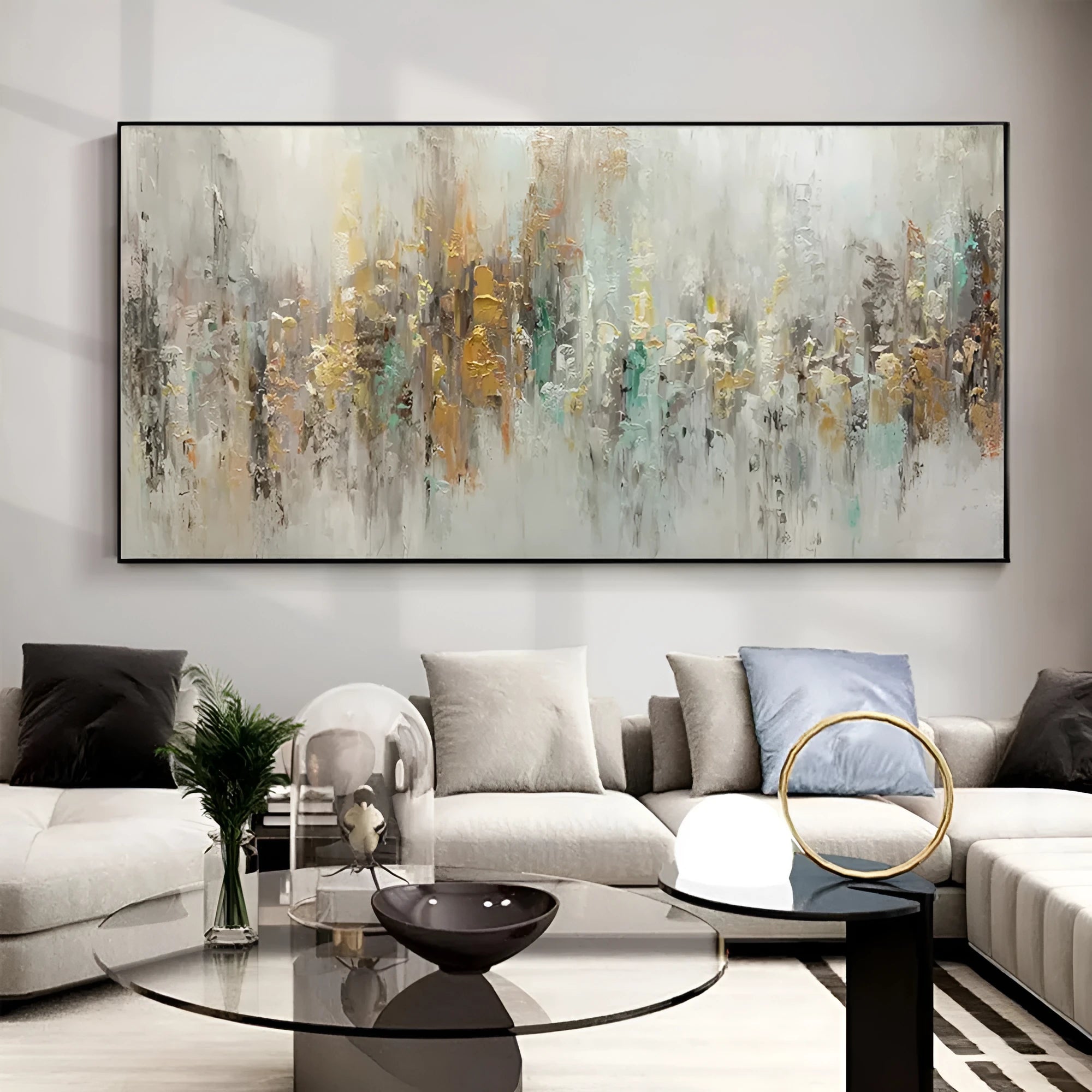 Handmade abstract oil painting on canvas horizontal modern wall art for living room unframed
