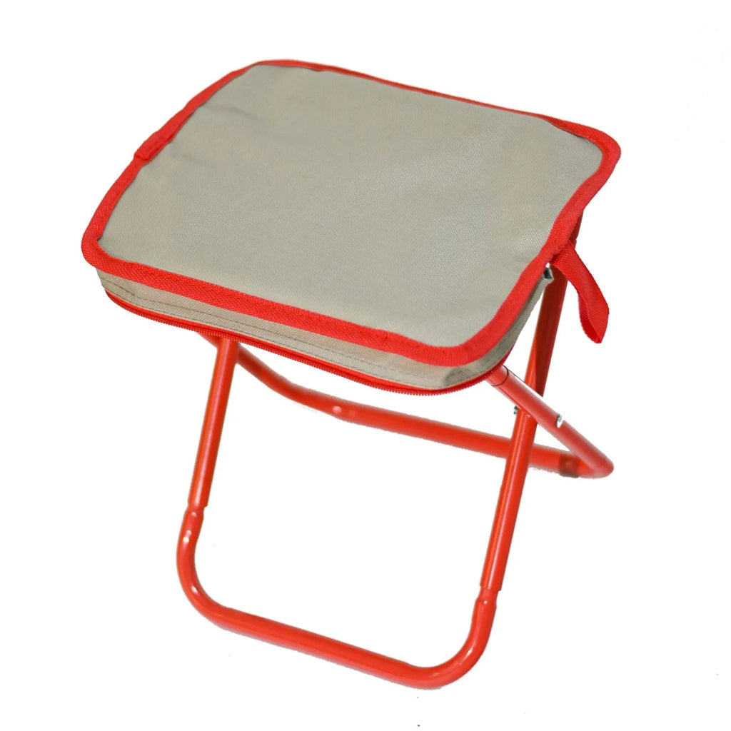 Oxford cloth foldable camp chair stool in khaki colour showing pencil box stool design