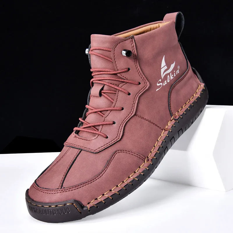 High-top retro casual boots with frosted finish, rubber sole, dark blue colour