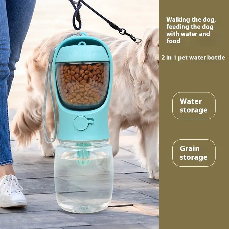Portable two-in-one dog drinking cup with removable food bowl in blue colour