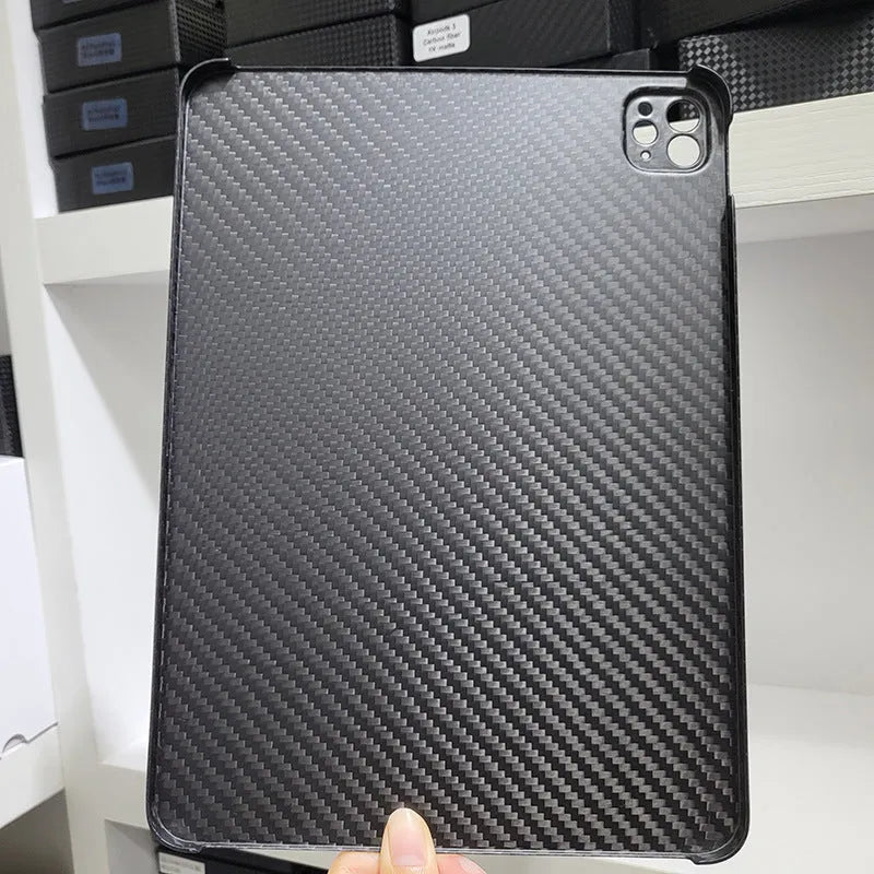 Carbon fibre hard protective case for Apple iPad Pro 11 tablet with embossed plaid pattern