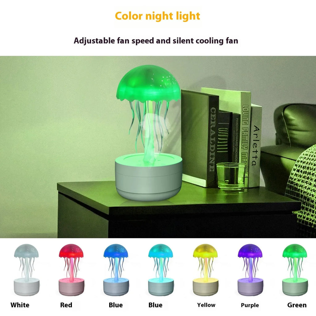 White resin jellyfish aromatherapy diffuser with 7-colour night light and 300ml tank on a desk