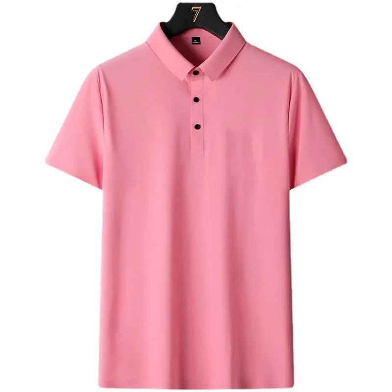 Man wearing a solid colour non-ironing short sleeve business casual shirt in a nylon blend fabric.