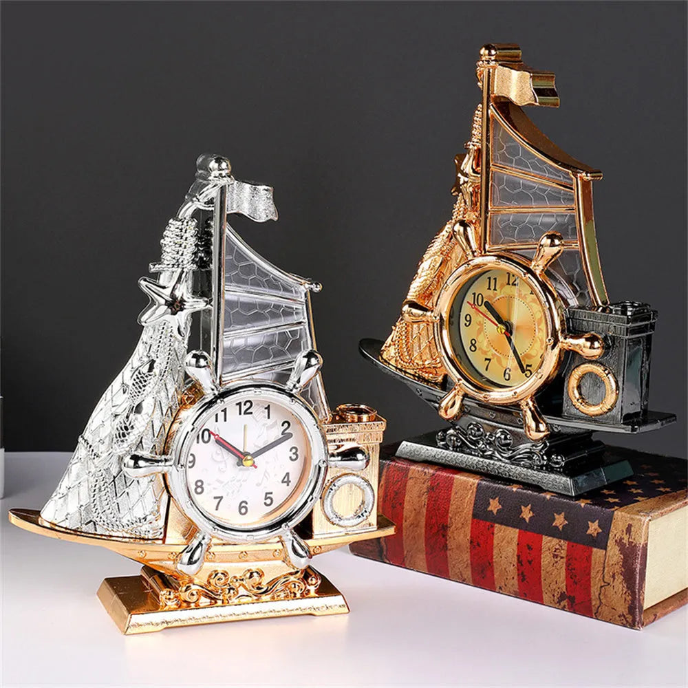 Plastic alarm clock with gold finish, compact size for bedroom use