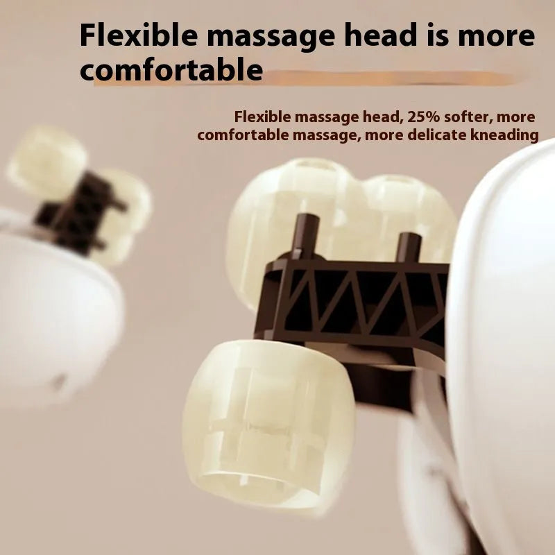 Electric neck massager foldable rechargeable multi-mode heat support blue and beige on white background