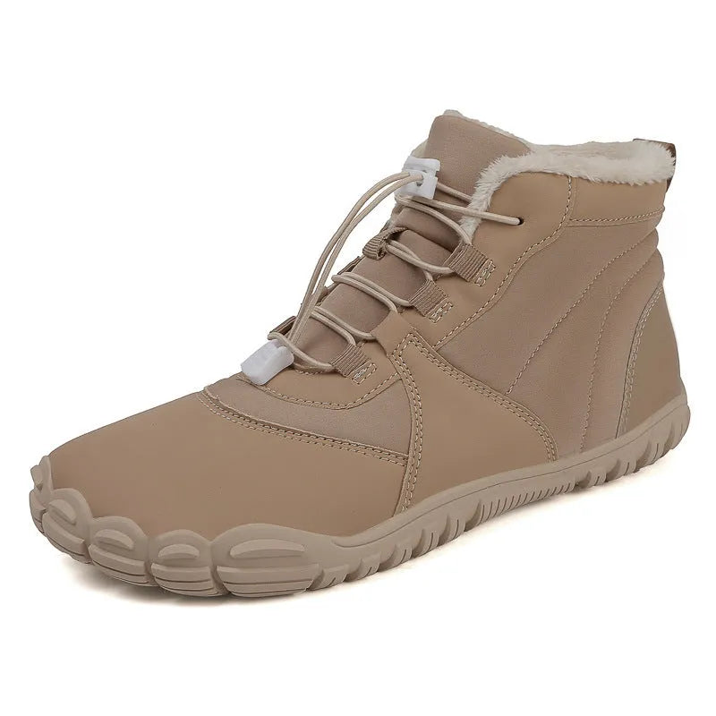 Unisex black waterproof snow boots with lace-up front and non-slip rubber sole