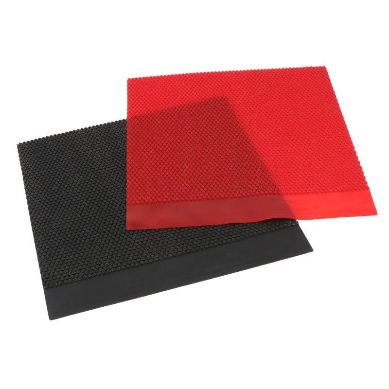 Single black and red table tennis rubber sheets with small particle texture for racket repair.