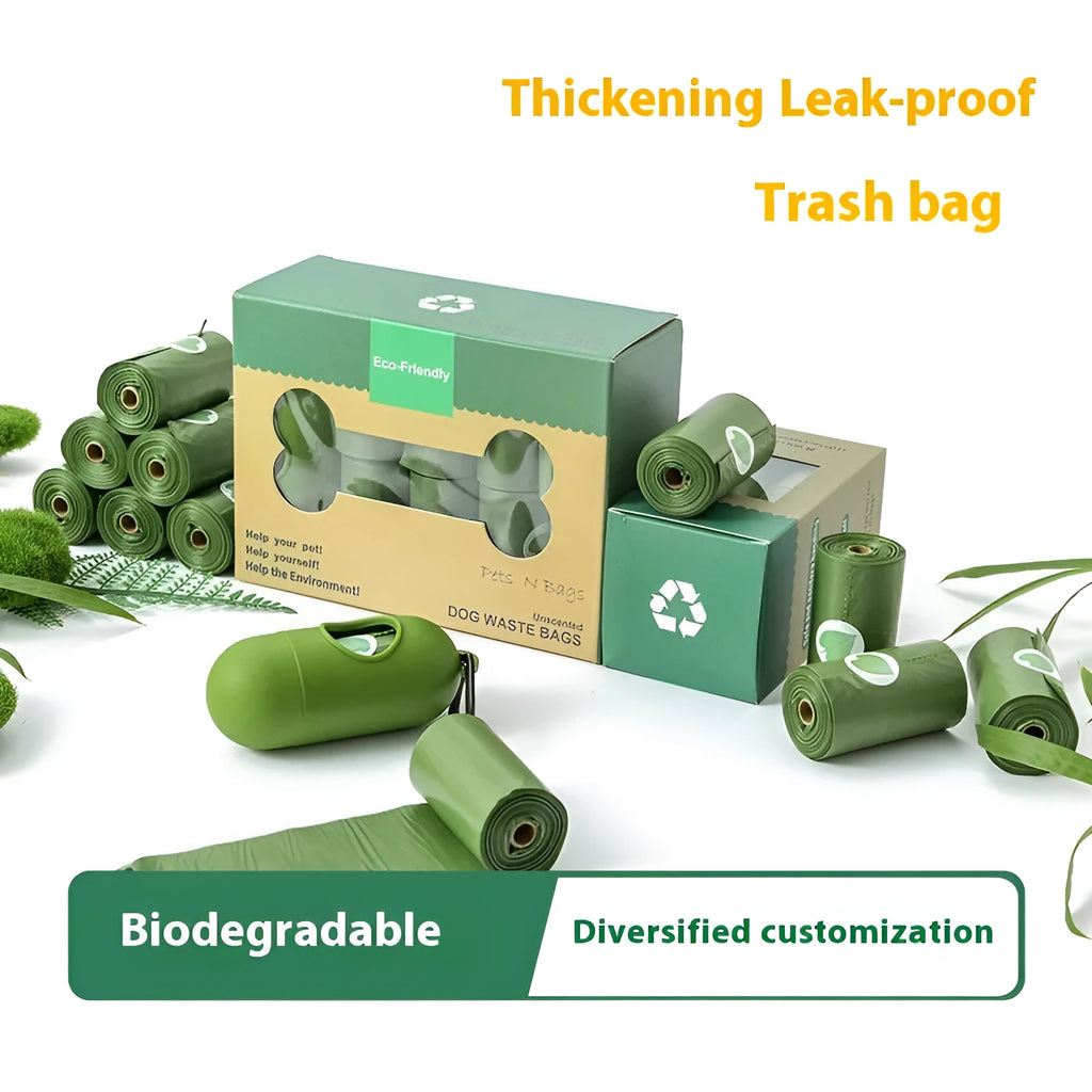 EPI degradable pet waste bags in various colours with dispenser units for dog and cat waste cleanup