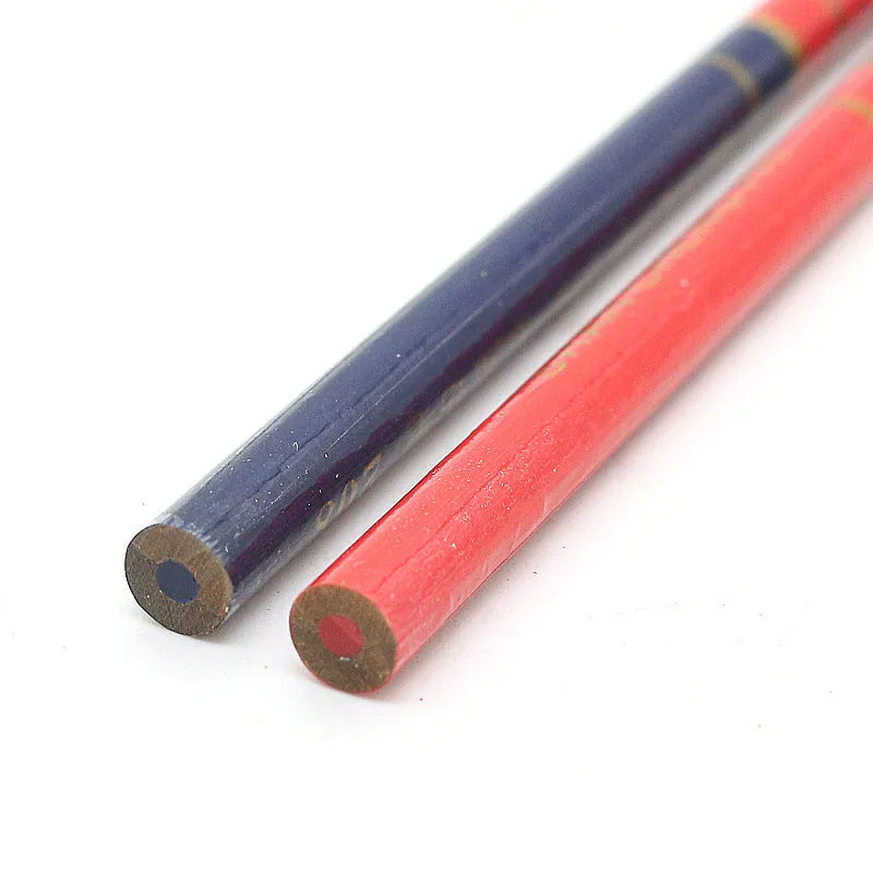 Red and blue two-colour round wooden carpenter's pencil