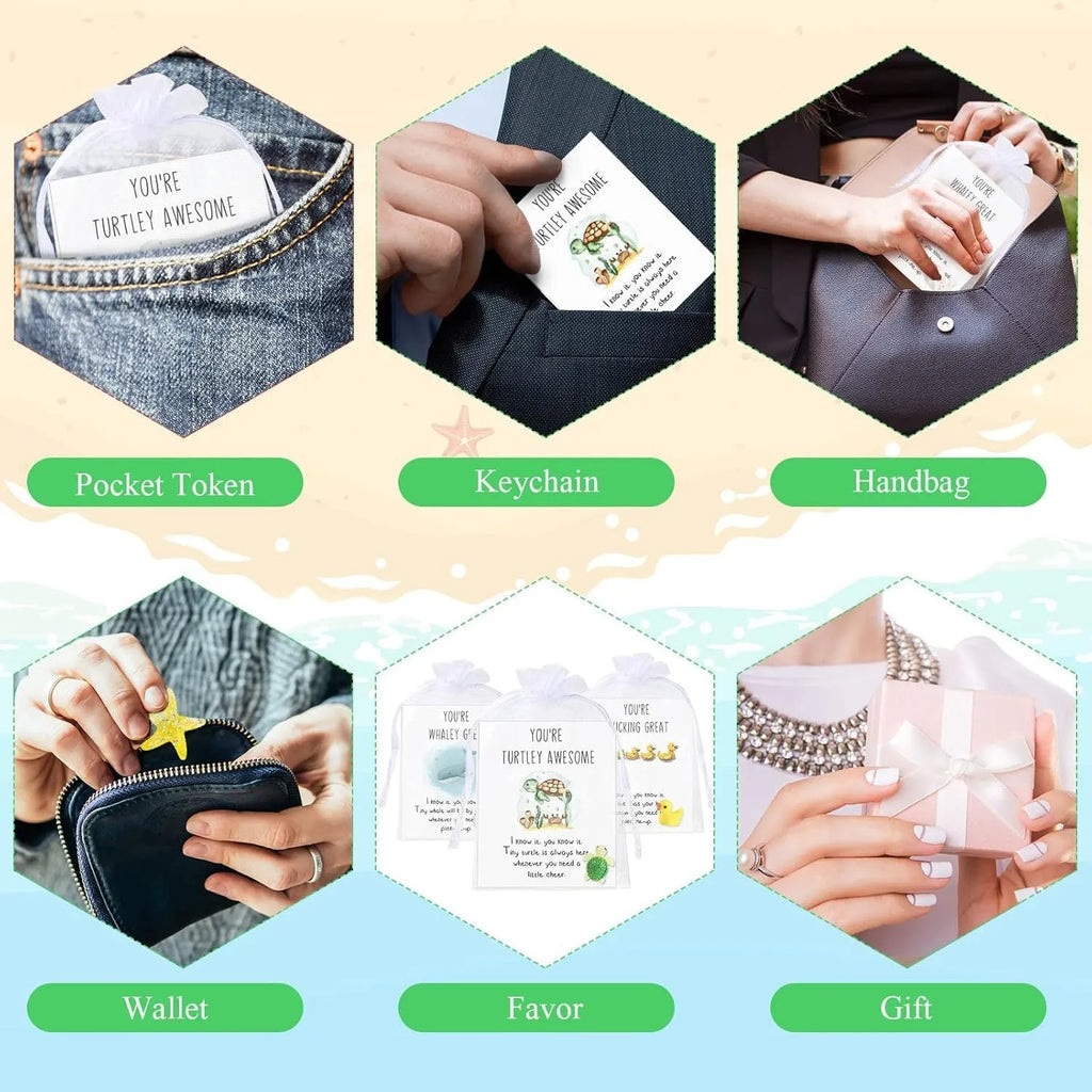 Set of solid resin inspirational cards with pun quotes, shown in a pile on a desk.