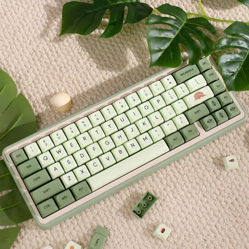 124 green matcha themed PBT keycaps for mechanical keyboards arranged by language layout