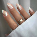 Golden Lines plaid pattern wearable nail stickers in JF0518 colour, medium drop shape