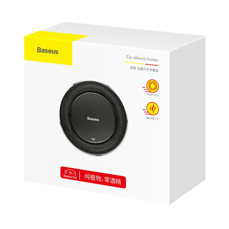 Aluminium alloy car fragrance with circular perfume seat and aromatherapy tablets in black, red, or silver colours