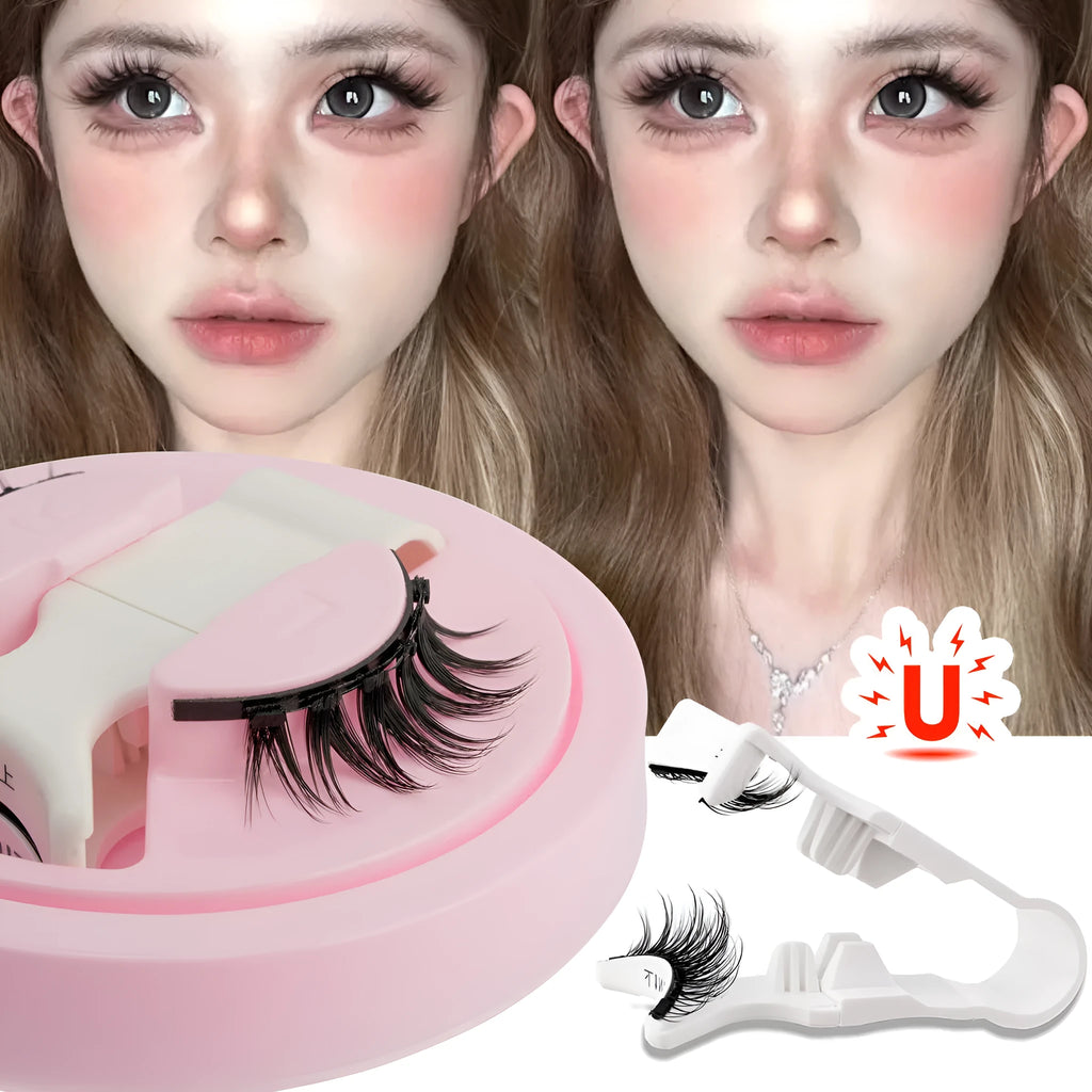 Reusable waterproof false eyelashes with glue-free application in natural thick artificial fibre