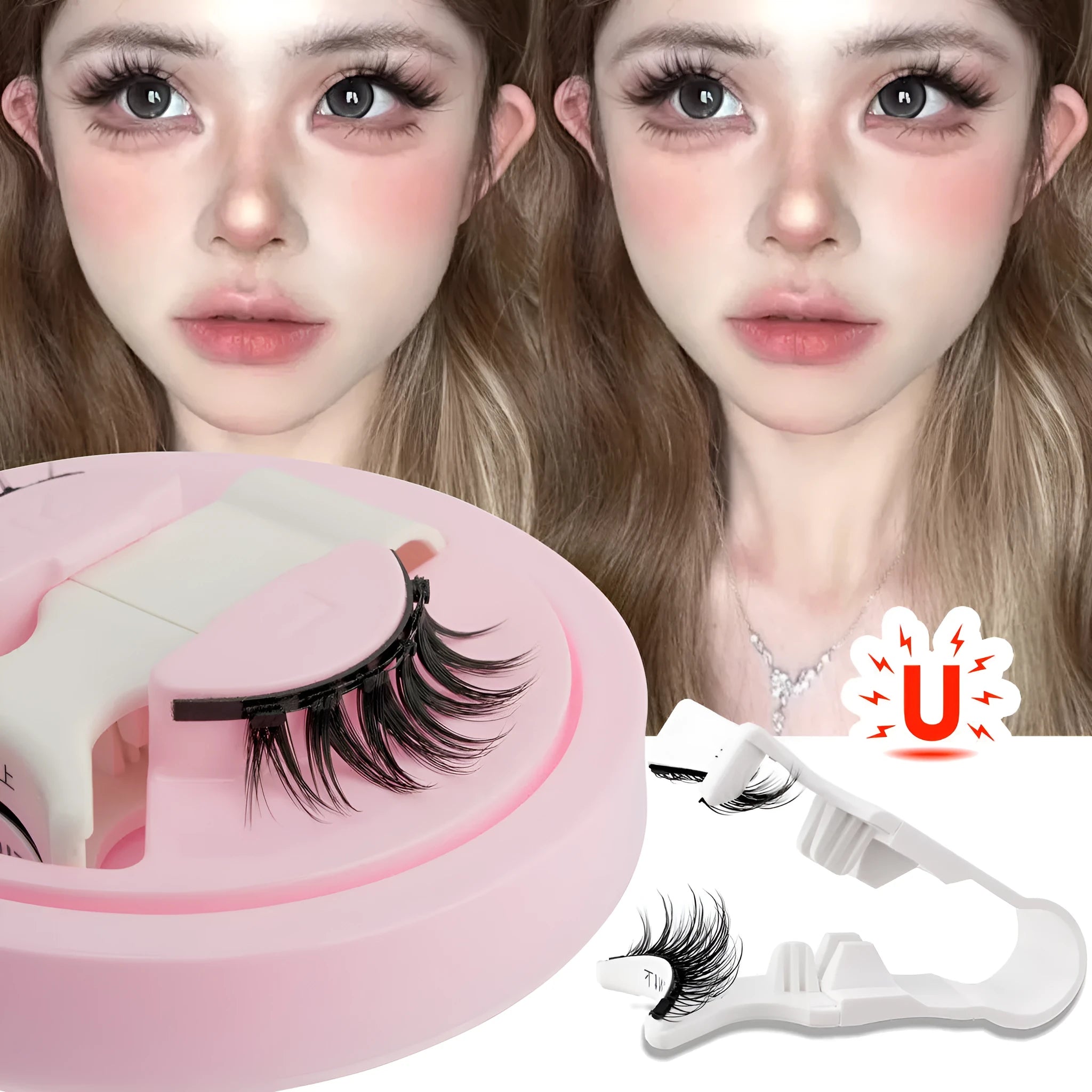 Reusable waterproof false eyelashes with glue-free application in natural thick artificial fibre