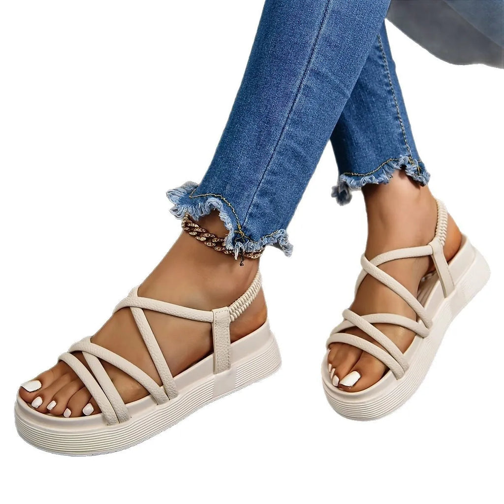 Women's black platform non-slip casual sandals with PU upper and TPR sole, Roman style, round toe