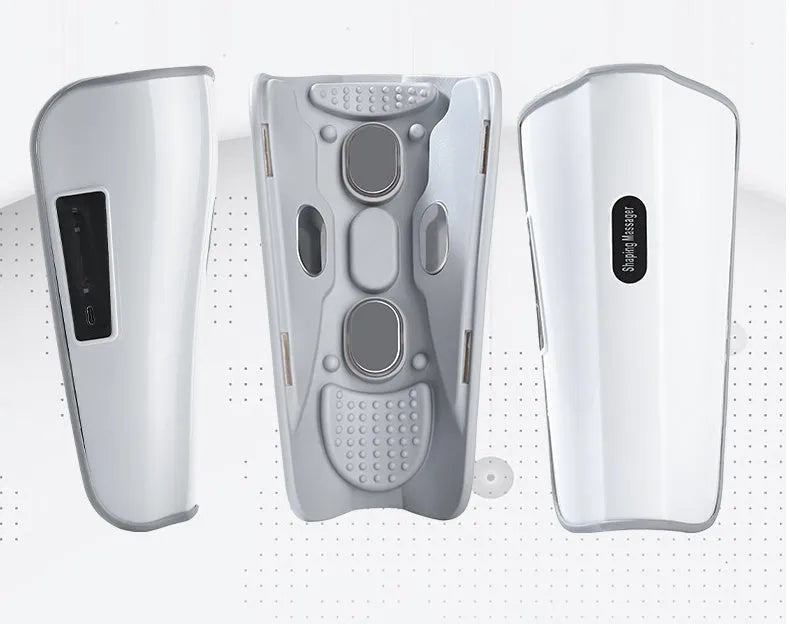 White plastic pulse calf massager with mechanical controls for infrared physiotherapy and electrotherapy leg massage