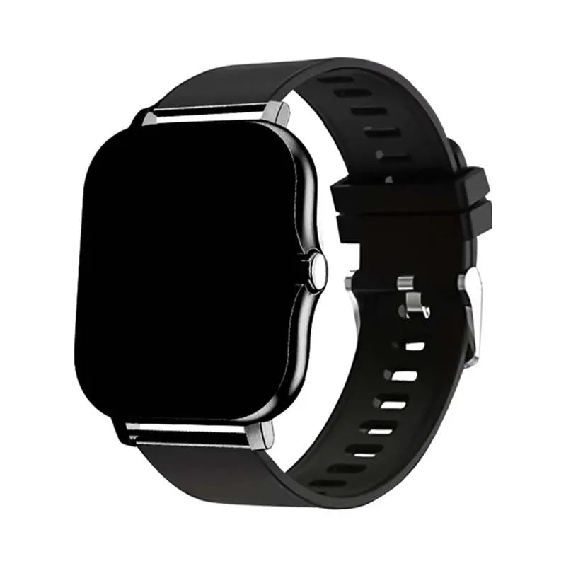 Smart watch with 1.44-inch touch screen showing heart rate and step count display on silicone strap