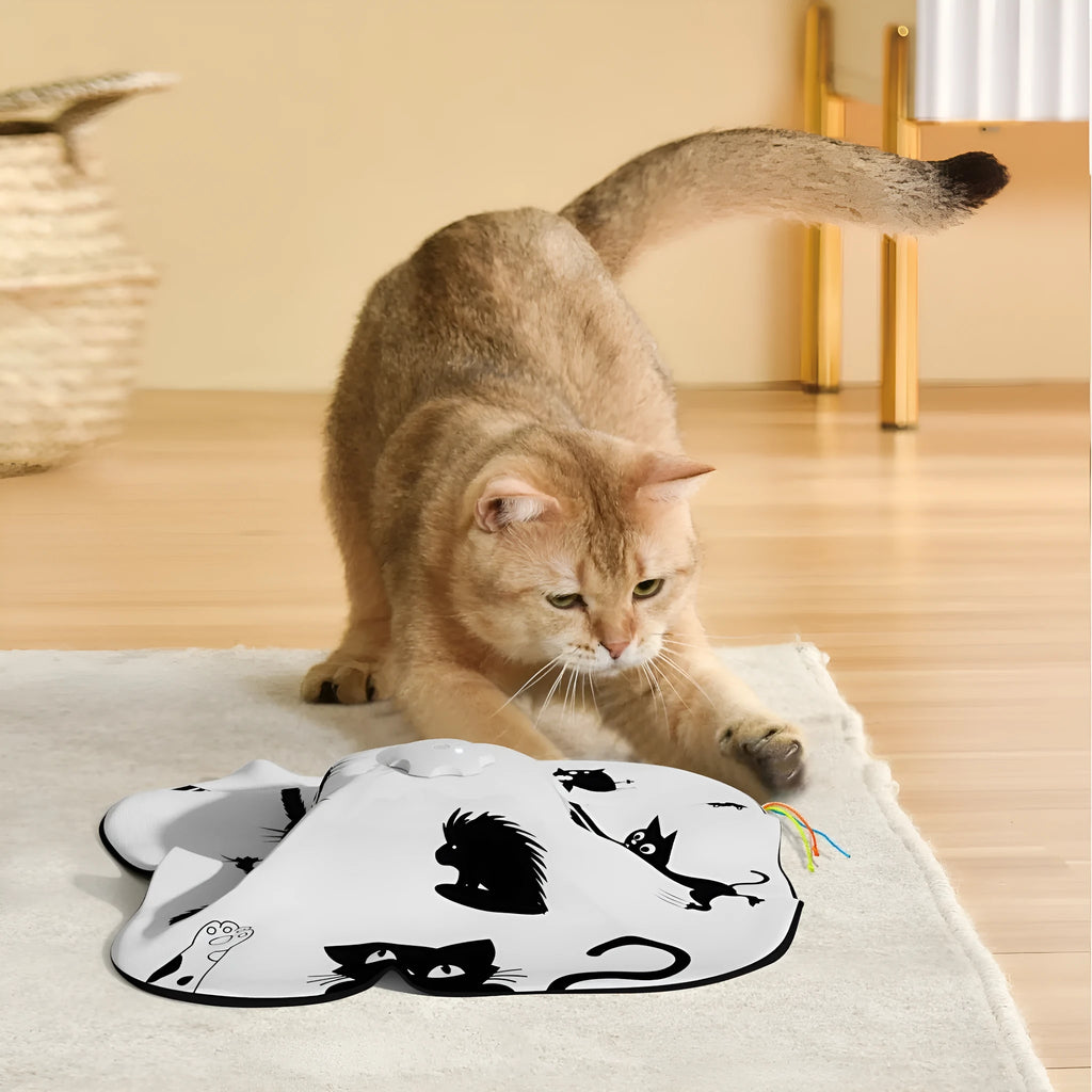 Plastic cat toy with teaser wand, 19.8cm long feeder puzzle in assorted colours
