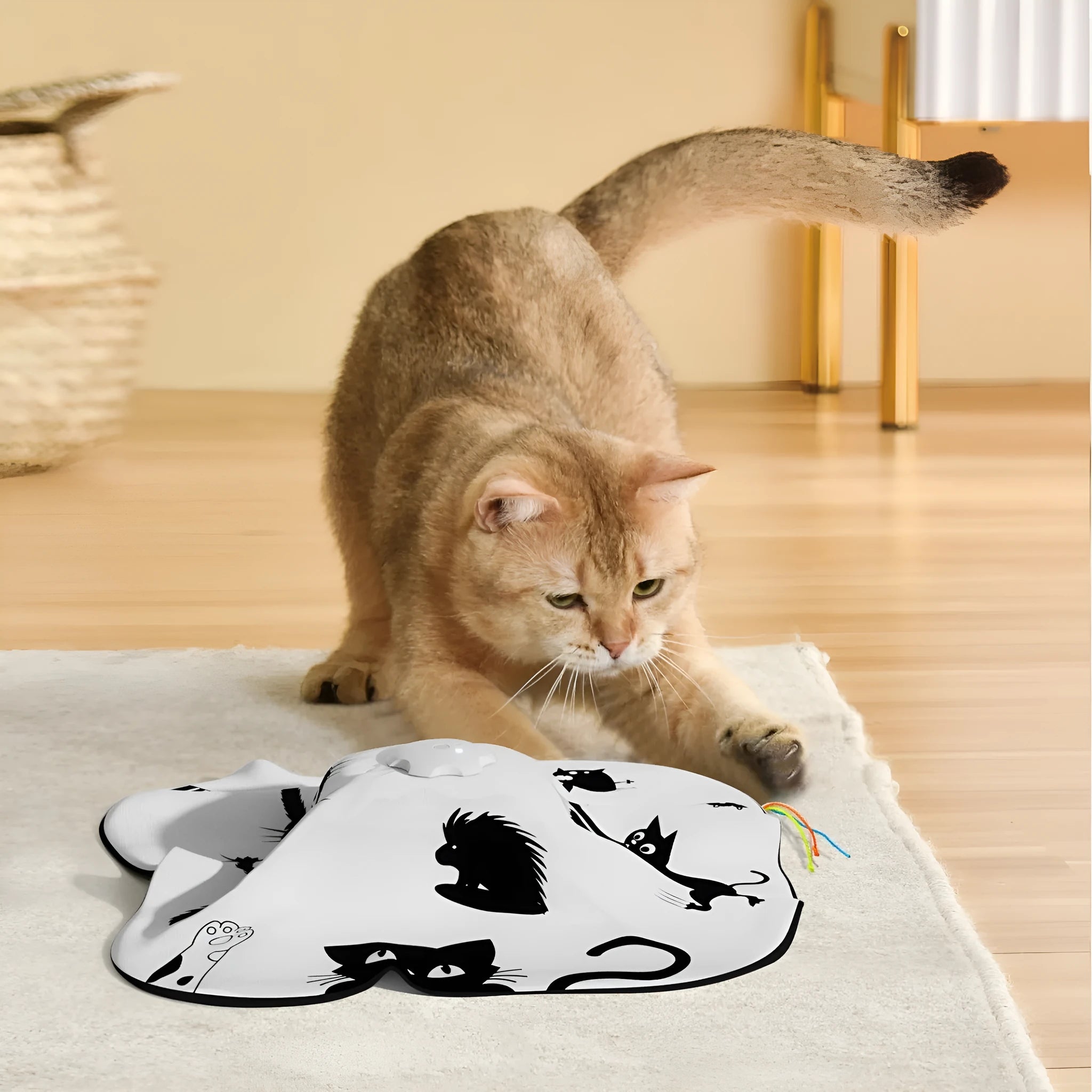 Plastic cat toy with teaser wand, 19.8cm long feeder puzzle in assorted colours