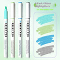 Set of four Sparkling Star River glitter fluorescent highlighter pens with slanted tips in assorted colours.