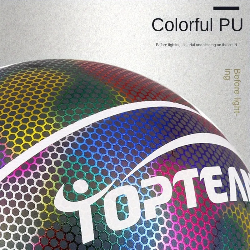 Holographic luminous reflective PU basketball No. 7 with fluorescent glow in chroma colour