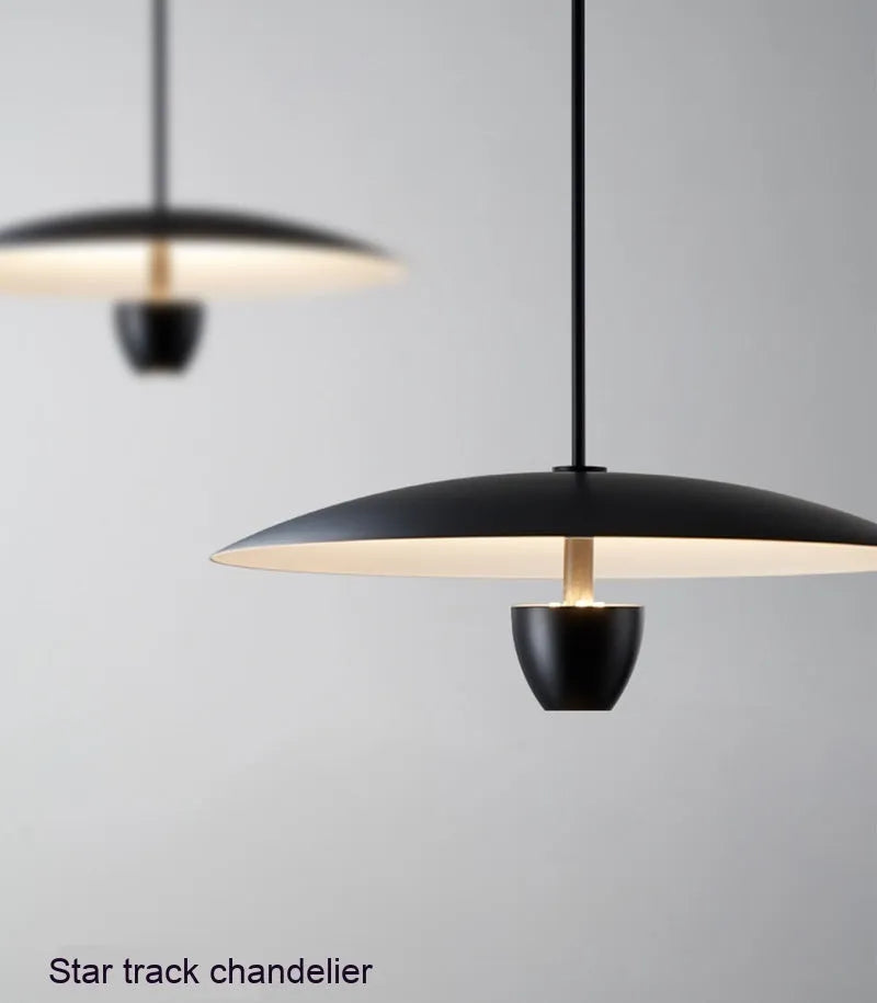 Black modern minimalist Nordic chandelier ceiling light fixture with 400mm diameter.