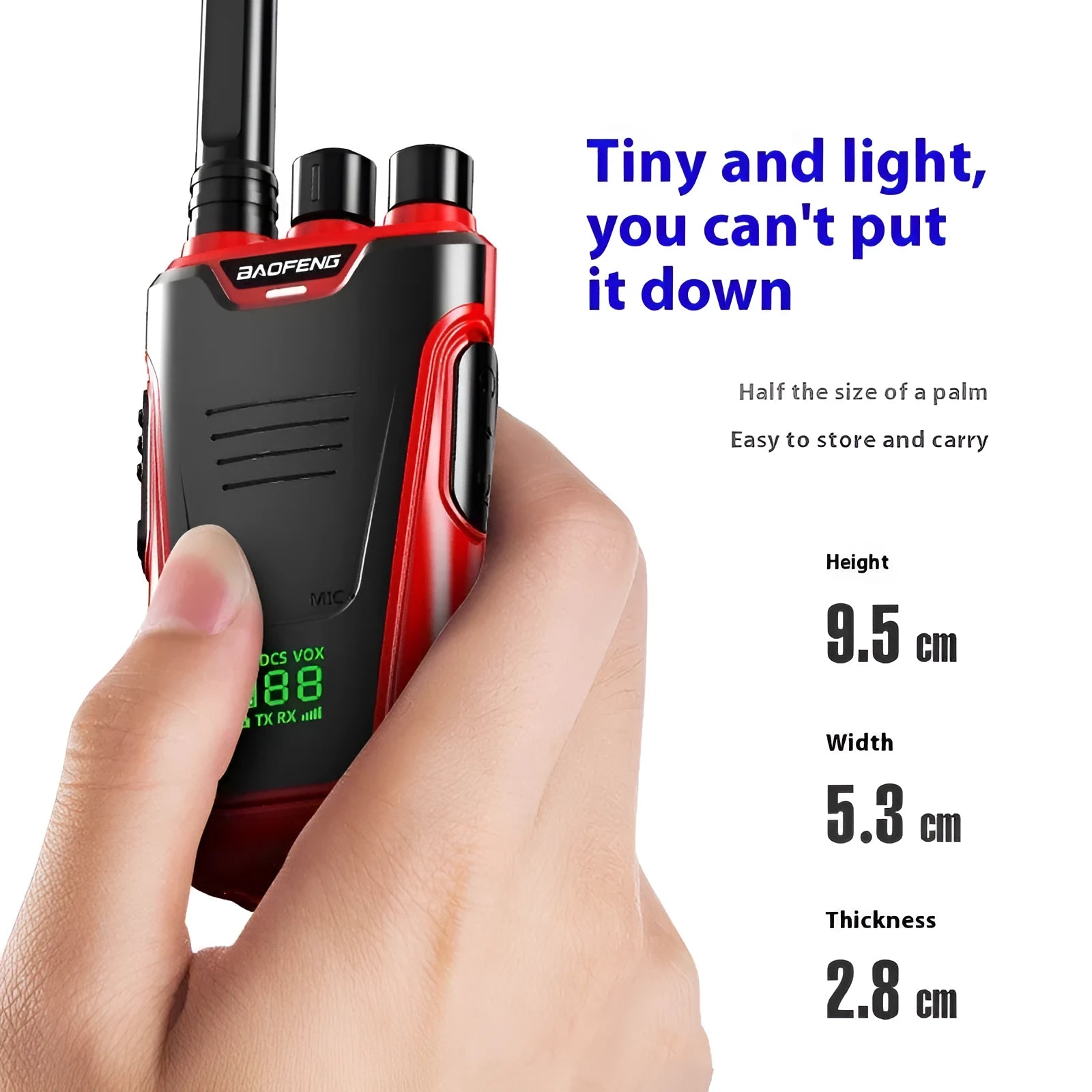 Red children's intercom two-way radio showing front display and controls