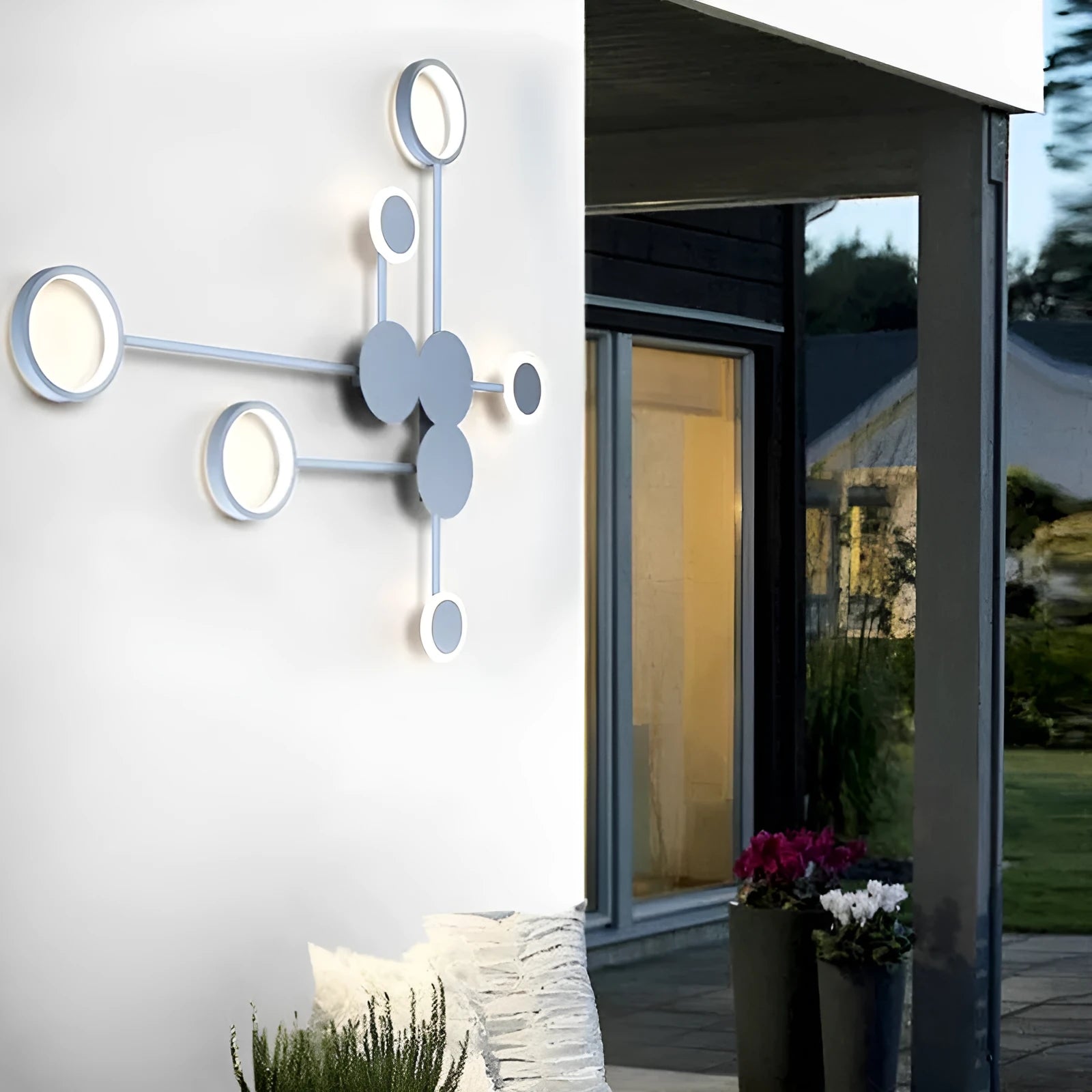 Contracted wall lamp with six heads, iron and acrylic construction, available in black finish mounted on a wall
