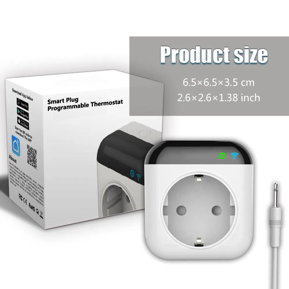 Tuya WiFi smart socket white with temperature sensor probe US standard 3-hole fireproof outlet