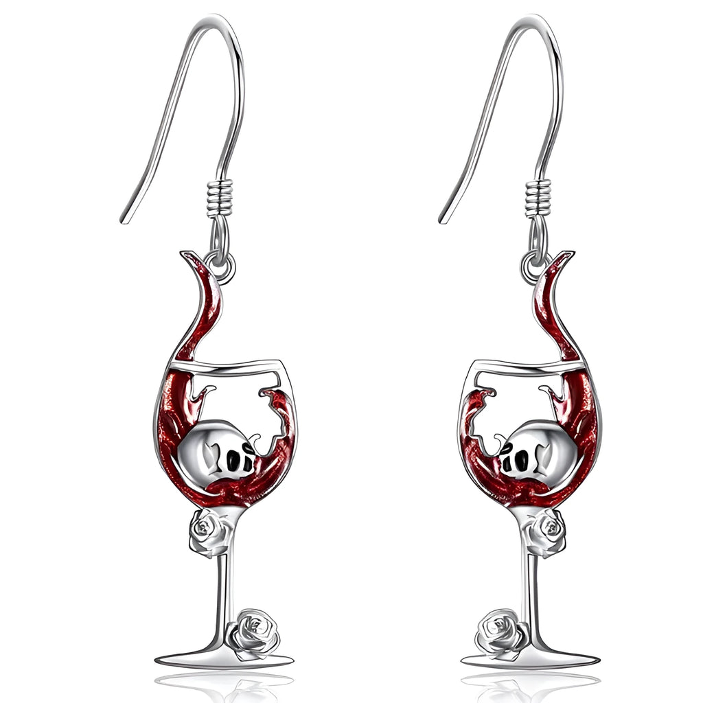 Halloween-themed geometric earrings with skull and wine glass design in electroplated zinc alloy