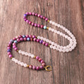 Pink crystal round Emperor Stone beads pendant necklace on a casual unisex cord, approximately 45 cm long