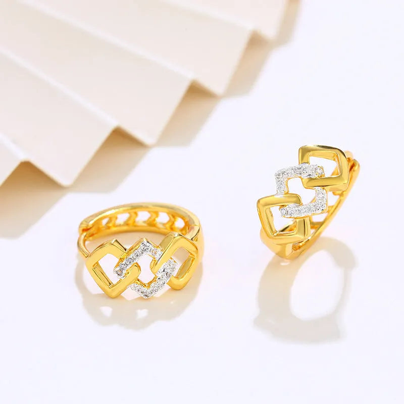 Geometric hollow out gold alloy earrings with clip-back fastening and colour separation detailing
