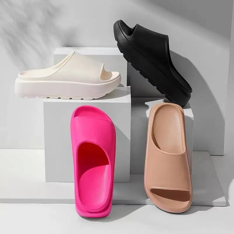 Women's fish mouth shoes slippers with 5.5cm thick EVA sole in beige, black, khaki and rose red colour options