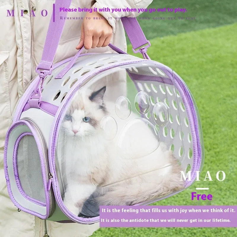 Hard EVA transparent cat backpack space capsule carrier in grass green colour showing 42x28x35cm dimensions