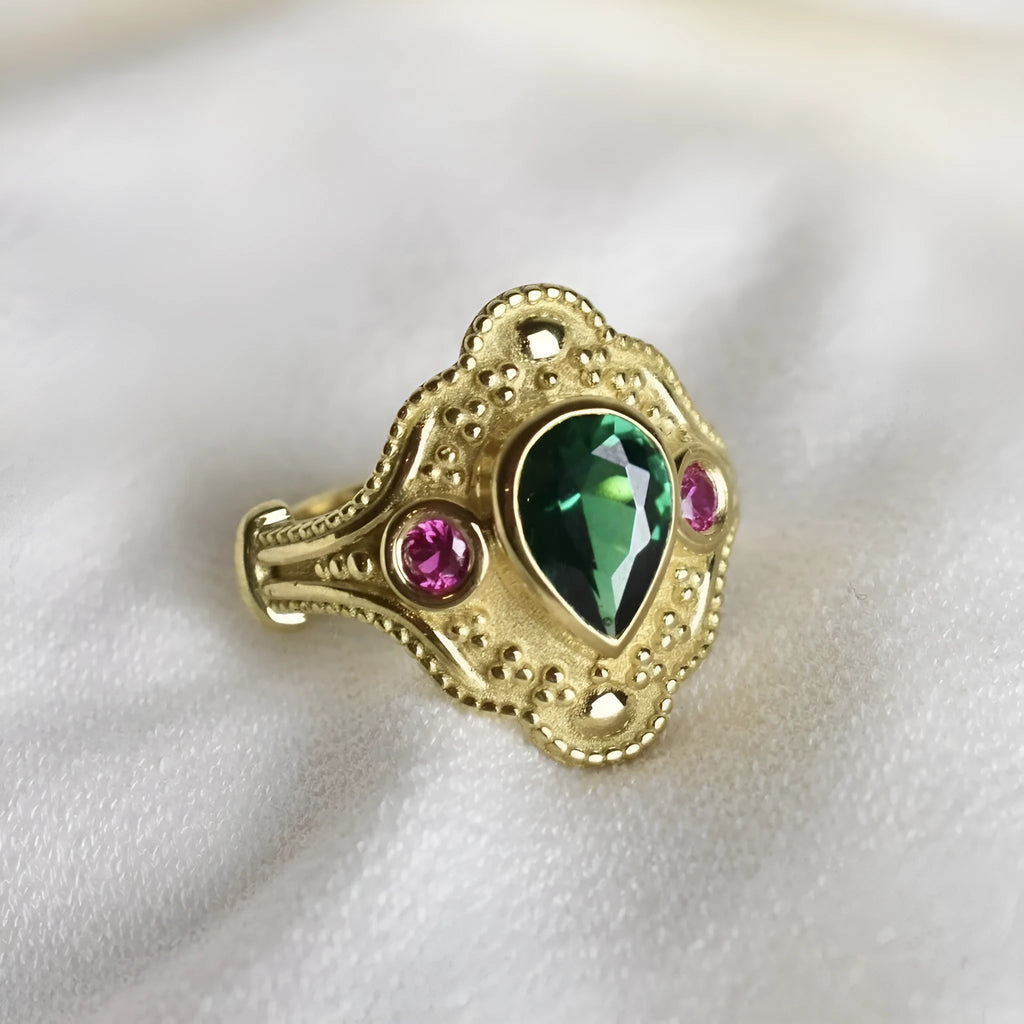 Gold-plated geometric women's fashion ring with ins style design on a plain background.