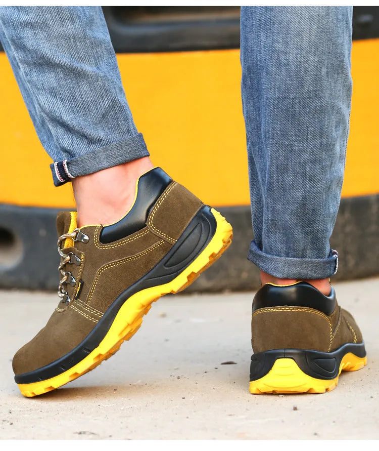 Bronze steel toe safety shoes with cow suede upper and non-slip sole