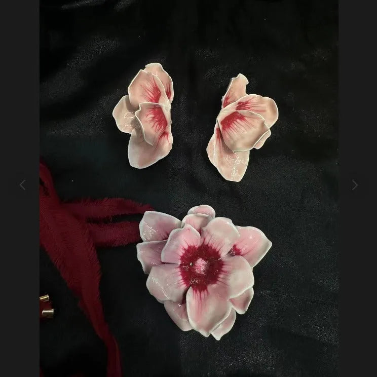 Pastoral-style alloy flower stud earrings with oil-spot glaze electroplating finish