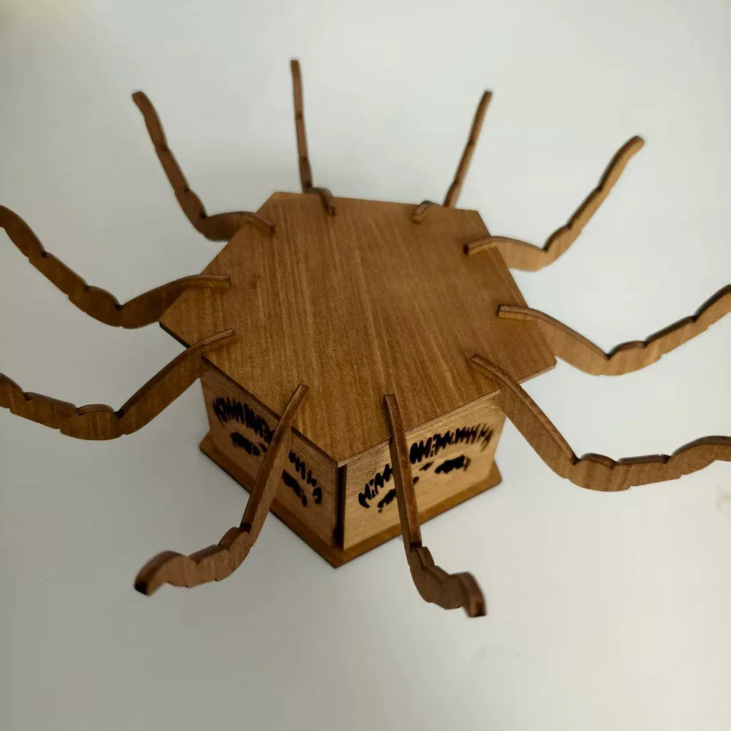 Wooden Halloween ornament with ghost and spider design on a lantern candlestick, 21cm tall.