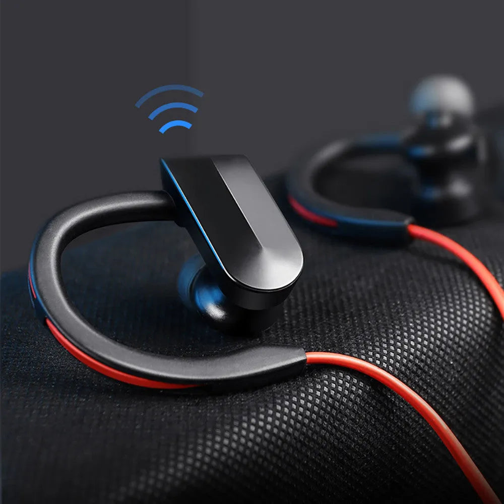 Wireless neck mounted Bluetooth earphones in black blue red colours