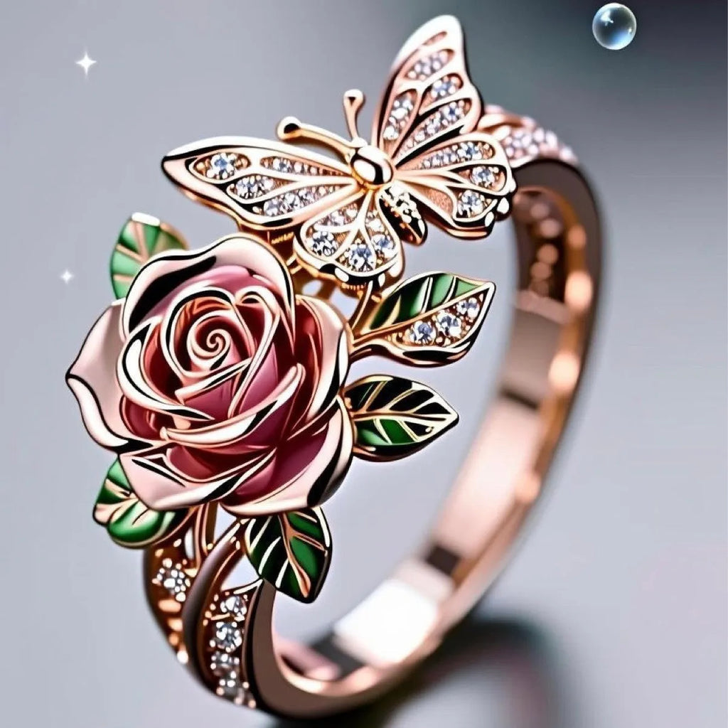 Colourful butterfly personality ring with dripping oil colour treatment and adjustable design