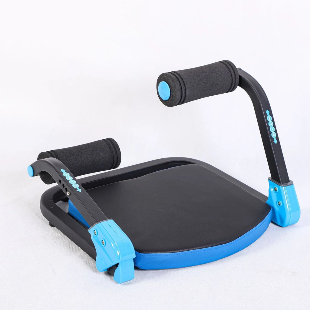 Mini multifunctional abdominal fitness device shown in red and sky blue colour options.