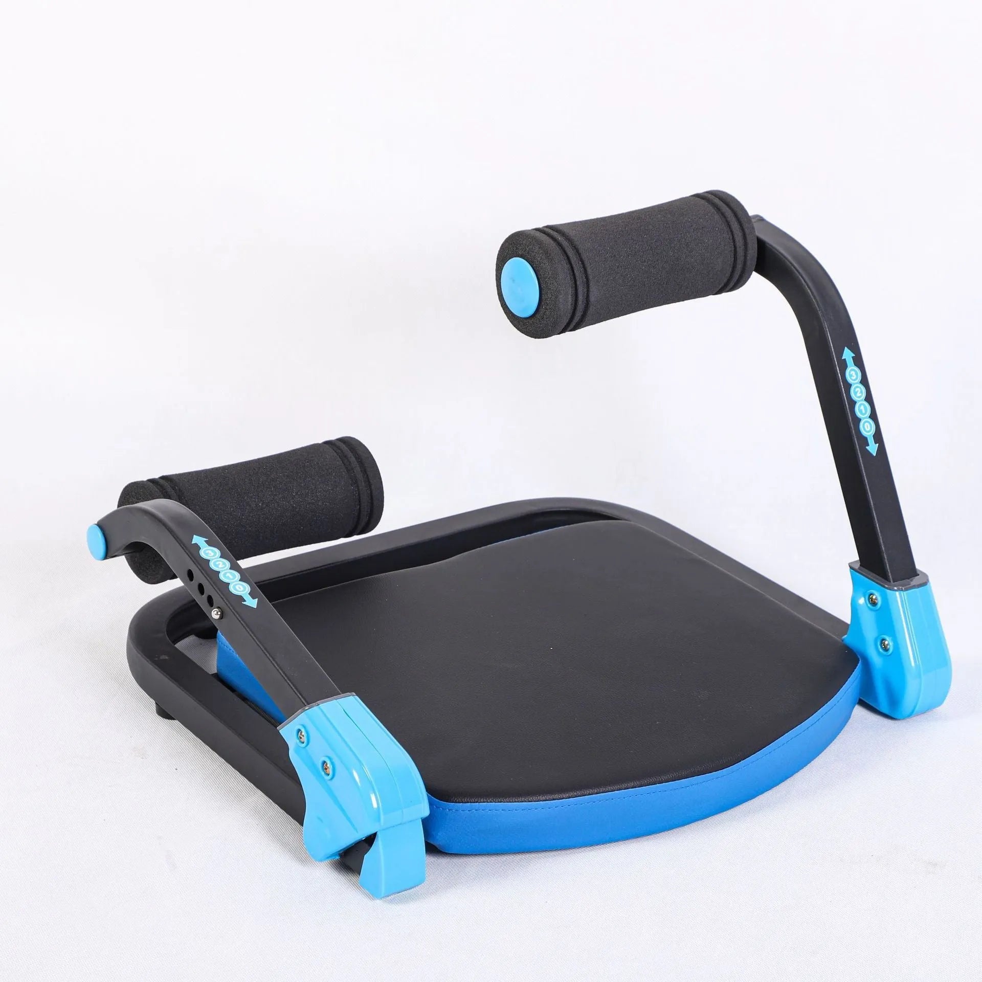 Mini multifunctional abdominal fitness device shown in red and sky blue colour options.